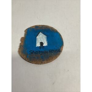 Handmade Folk Art Painting Of A Shotgun House On A Rustic Wooden Disc